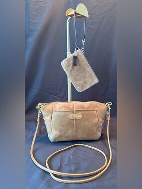 Coach Vintage Mini Tan Suede Crossbody With Suede Wristlet